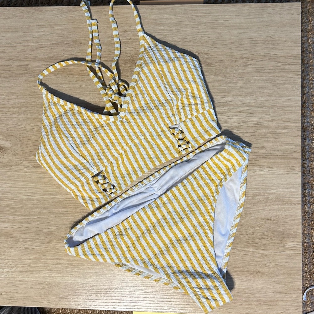 women’s  Yellow Stripe Two-Piece Swim Set- Jessica Simpson